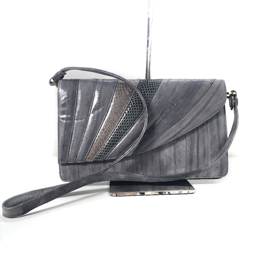 Vintage Eel Skin Clutch Sholder Bag, Gray